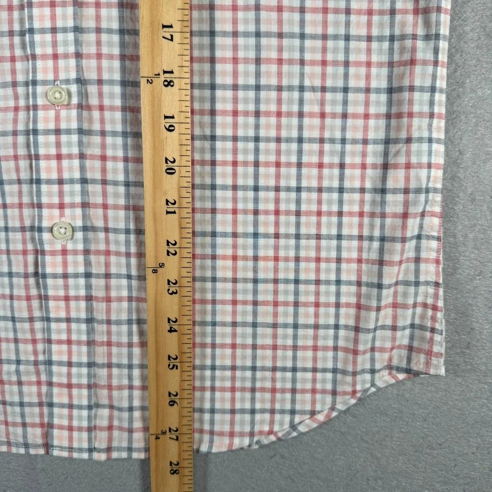 Banana Republic Mens Slim Untucked Fit Organic Cotton Plaid Shirt Red White S